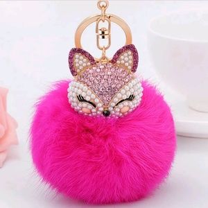 Bling kitty bag charm  -Hot Pink